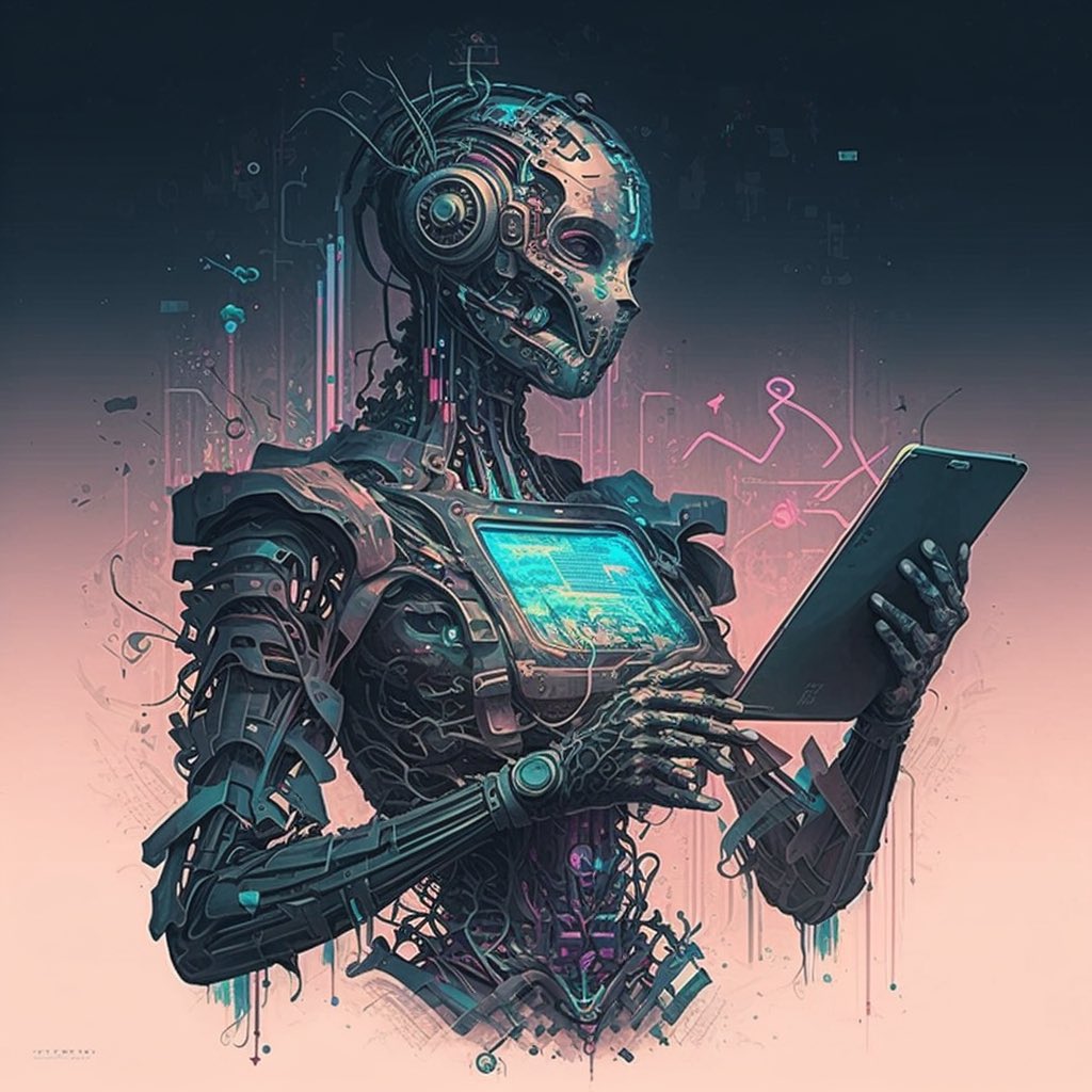 aimademedia's tweet photo. Ai Personified
#cyborg #robot #scifi #scifiart #fantasy #futureism #characterart #fantasyart #midjourneyart #midjourney #digitalart #art #generativeart #aiart #aimadeart #aimademedia #aigeneratedart #aigenerated #aiartists #ai #codeart #artoftheday #nft #nftart #nftcollector https://t.co/CpO1PeGQip