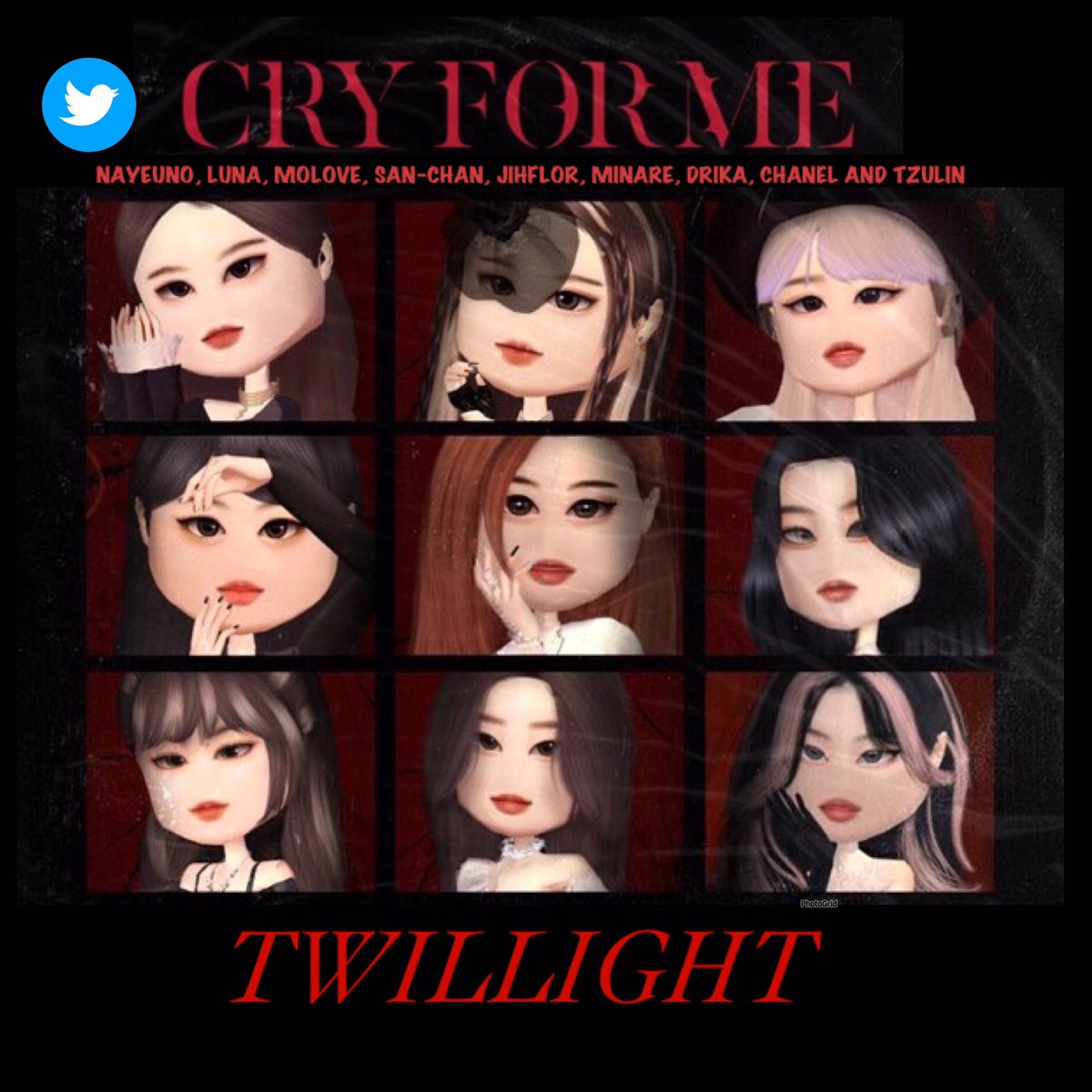 Elena_PopStar's tweet photo. TWILLIGHT - ‘CRY FOR ME’ MINI ALBUM: TWILLIGHT #TWILLIGHT #ROBLOXENTERNAIMENT #NAYEUNO #LUNA #MOLOVE #SANCHAN #JIHFLOR #MINARE #DRIKA #CHANEL AND #TZULIN https://t.co/5Z6GUIApt6