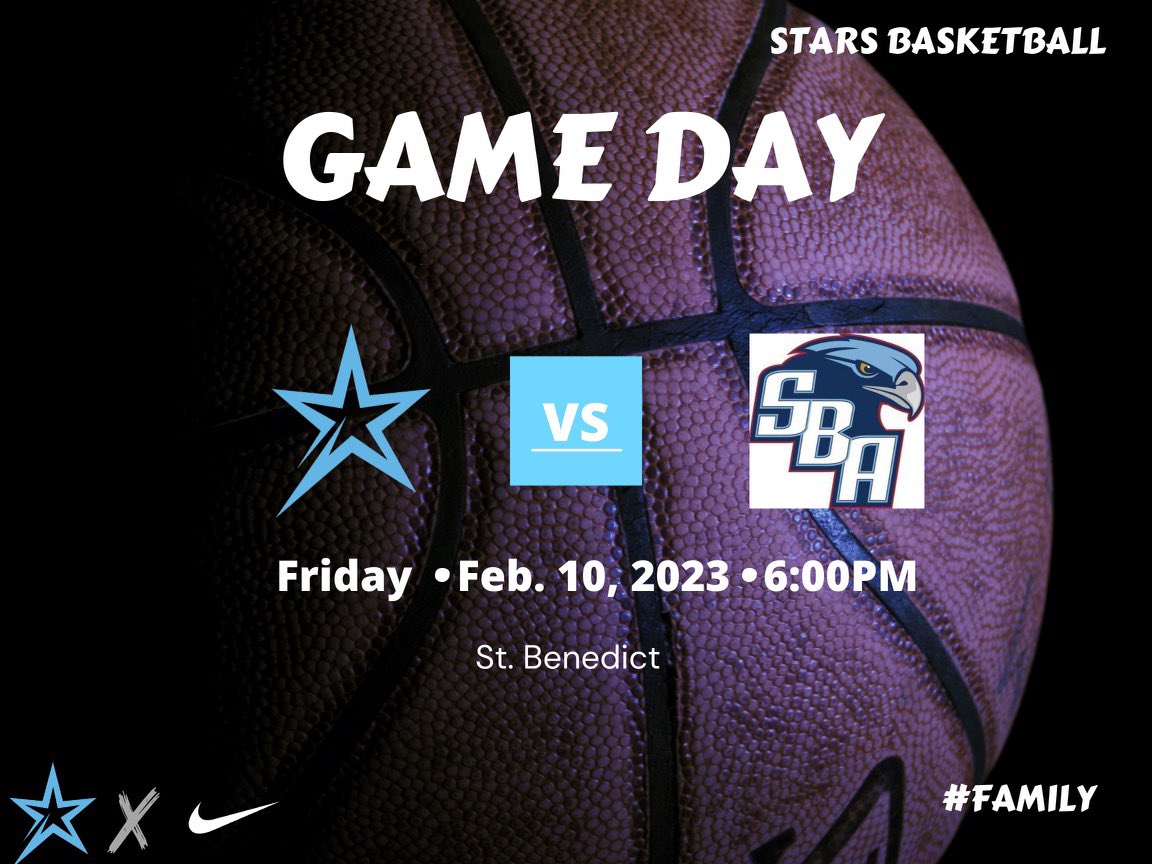 saastarsbball's tweet photo. ✨Game Day✨

🆚 SBA
⏰ V 6:00
📍 St. Benedict 

#GoStars |#Family https://t.co/2qW1im2ScM