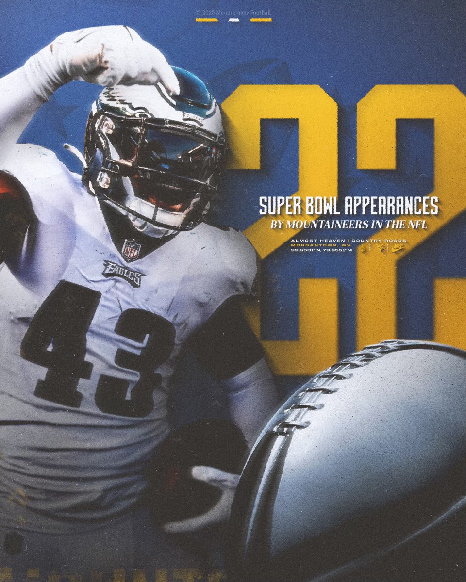 WVUfootball's tweet photo. Opportunity of a lifetime 🏆

@KyzirWhite8 joins an elite list of former Mountaineers.

#SBLVII | #HailWV https://t.co/CG3P6ThrfC