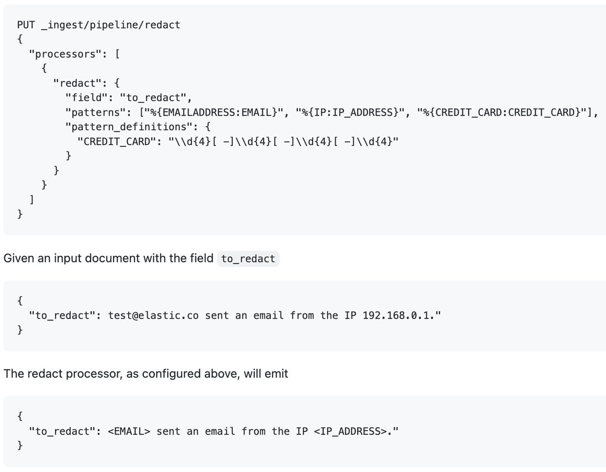 xeraa's tweet photo. welcome addition to #elasticsearch: a redact ingest processor — replace certain patterns like emails addresses, IPs, credit cards,...
https://t.co/CiorVLWVbo https://t.co/Mtsn8eDxOr