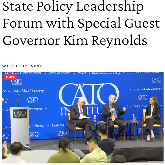 johnccarver's tweet photo. #GovReportCard @CatoInstitute #edchat Watching @KimReynoldsIA live on CATO webcast. https://t.co/7jgCh5FW5r