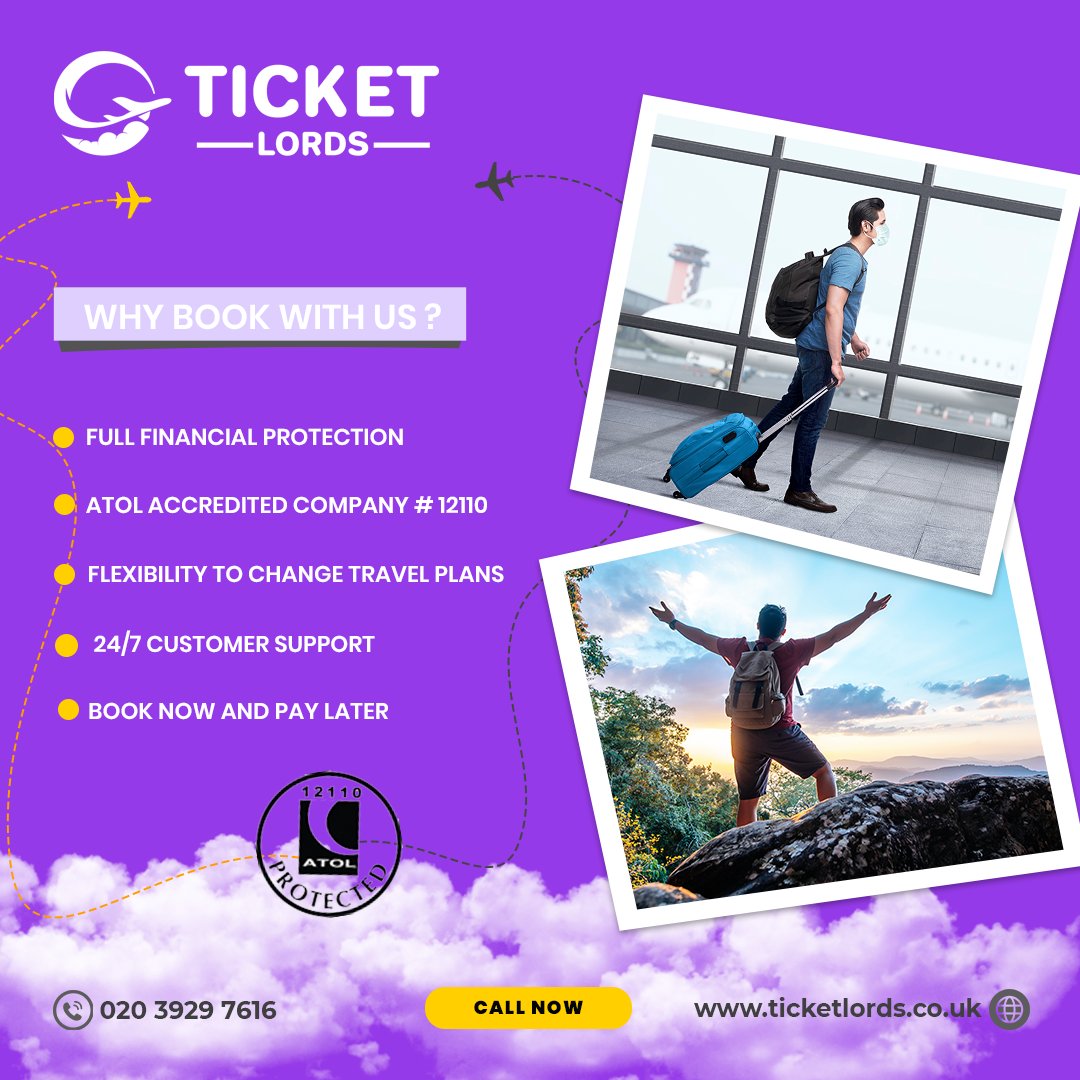 ticketlordsuk's tweet photo. When you book with us, you can be confident that your holiday is protected by #ATOL. We offer a 24-hour call center so you can always reach us at 020 3929 7616.
#ticketlords #atolflights #secureflights #CheapFlightsFromUK #travelagents https://t.co/2aPWqYgJfY