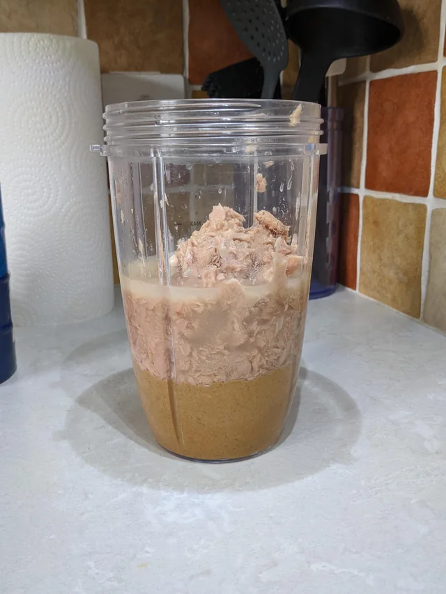 messedupfoods's tweet image. tuna and peanut butter (100g of protein)