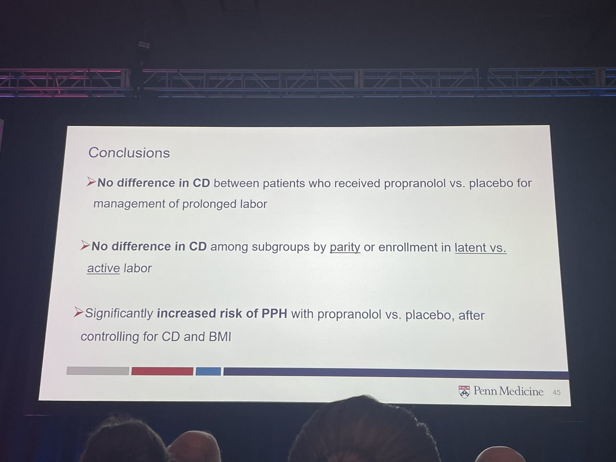 CDuzyj's tweet photo. I have to admit I’m disappointed. I had really hoped propranolol would be the magic fix for prolonged labor. Great work from Penn. #SMFM2023 https://t.co/RCOmdCSwGZ
