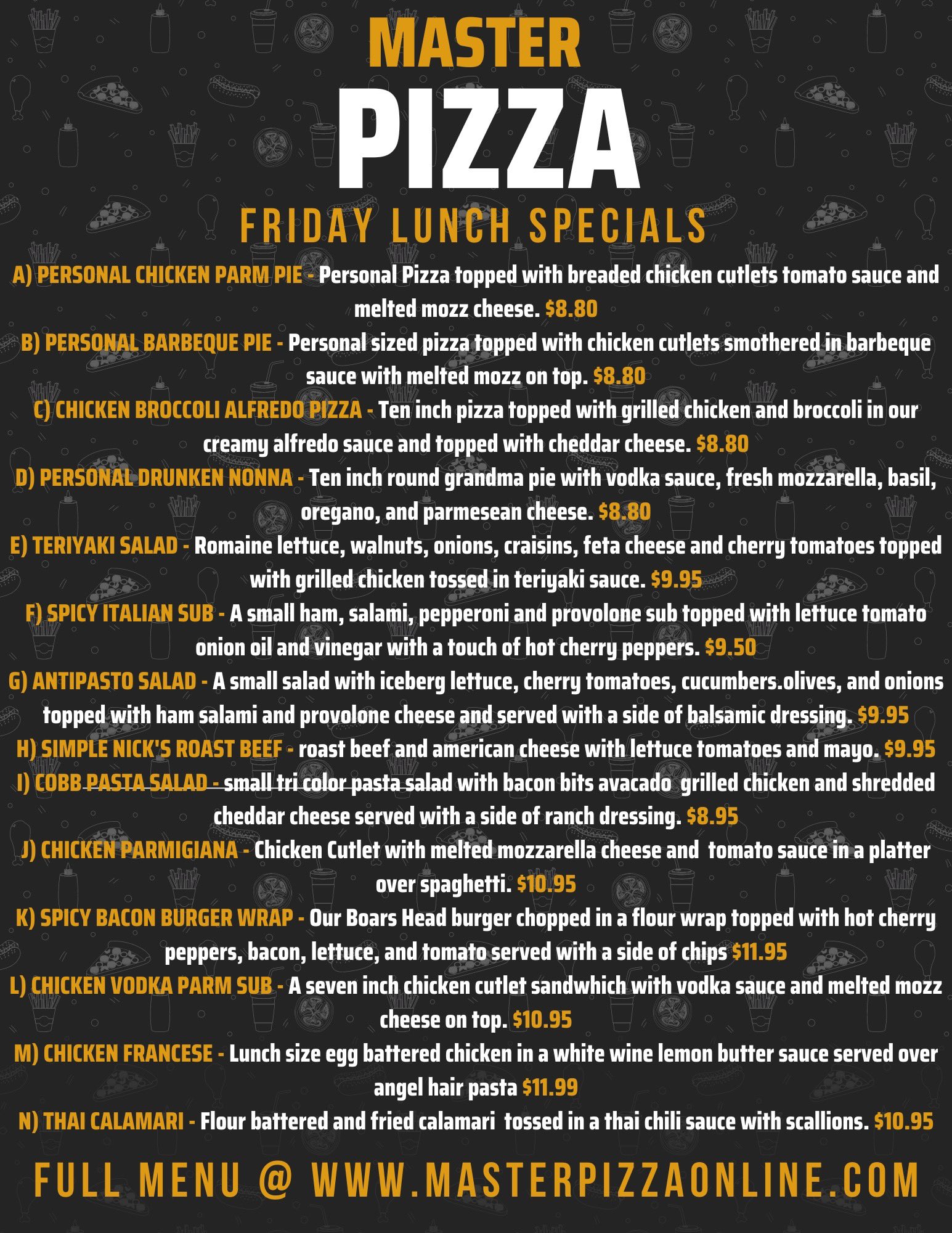 Master on sale pizza menu