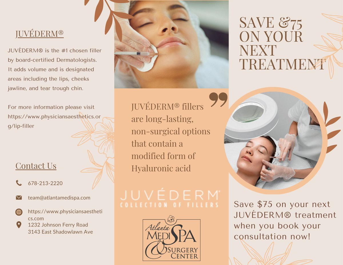 djatkinsmd's tweet photo. $75 off JUVÉDERM treatment! JUVÉDERM hyaluronic acid fillers help to achieve natural and long lasting results. 
Join Allē today to claim this offer. 
*limited time offer, while supplies last 
https://t.co/PBESTh3eeJ https://t.co/77MrJsK6aK