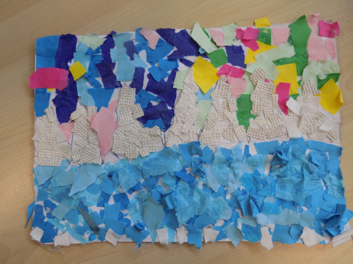 GreenleasSchool's tweet photo. This week, Year 1 finished their Polar Landscape collages, using many techniques including ripping, layering and cutting paper. https://t.co/q0YIJdN0WL