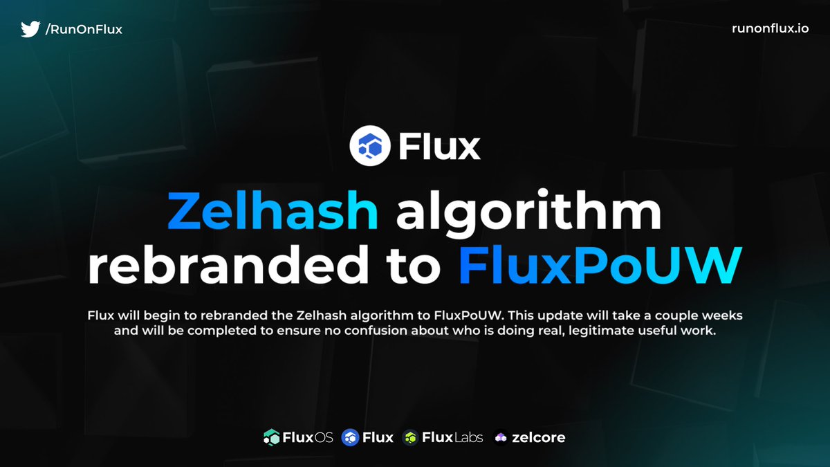 Flux_India's tweet photo. 🚨 हम घोषणा कर रहे हैं कि #Zelhash नाम अब सेवानिवृत्त हो रहा है और $FLUX माइनिंग एल्गोरिथम को आगे से #FluxPoUW कहा जाएगा, जो प्रूफ ऑफ यूज (#PoUW) तकनीक को पूर्ण रूप से अपनाने के लिए क्रमिक संक्रमण का हिस्सा होगा। https://t.co/i9gkNMRpES