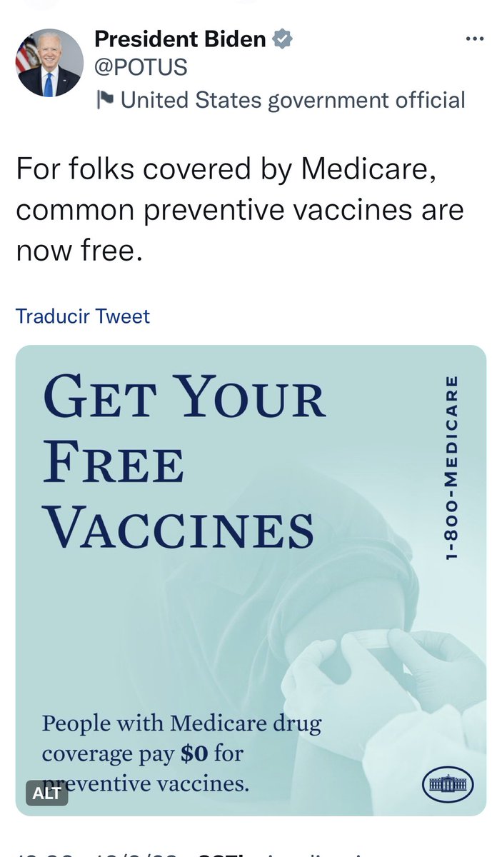 El presidente Biden <a href="/POTUS/">President Donald J. Trump</a> acaba de anunciar vacunas gratis para los norteamericanos con Medicare como “gran noticia”, no dejes de sentirte orgulloso que en Argentina, todas las vacunas de calendario son Gratuitas para todos y todas.
Tenemos mil problemas pero somos un gran país