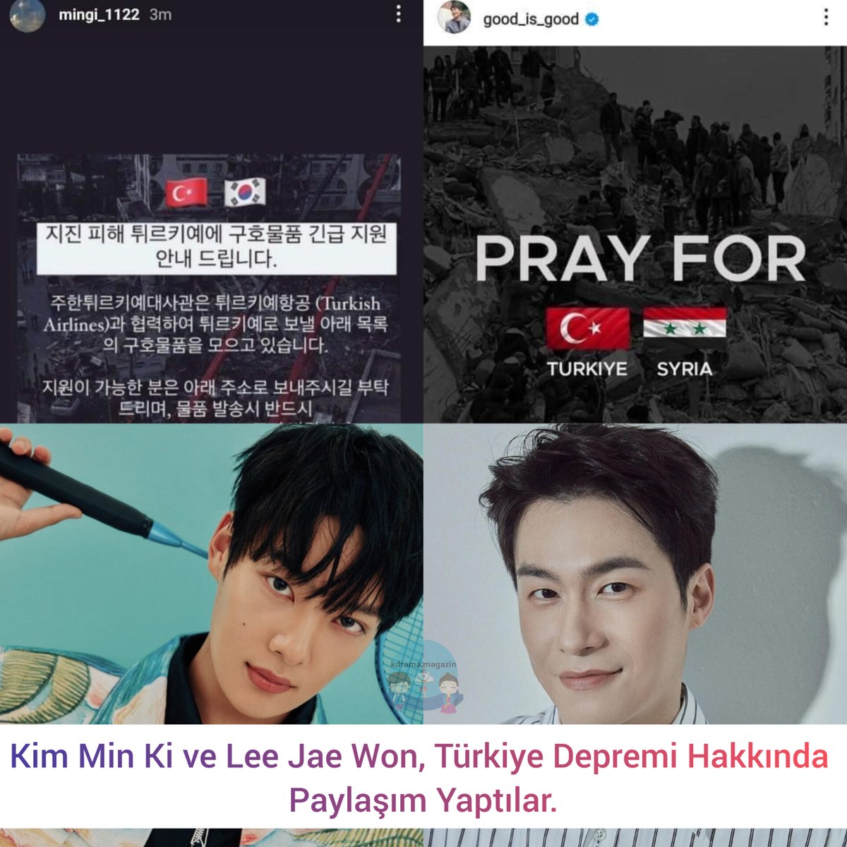 #KimMinKi ve #LeeJaeWon, Türkiye Depremi Hakkında Paylaşım Yaptılar.