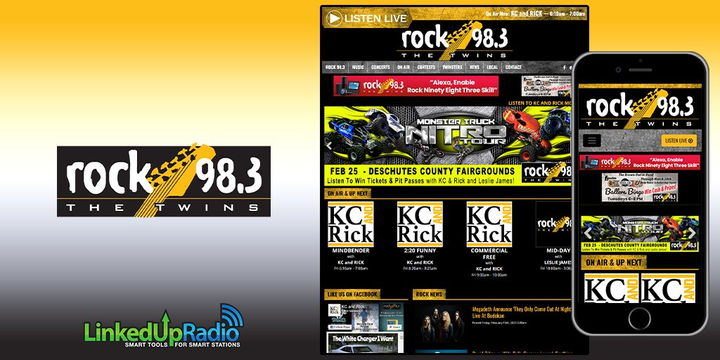 ROCK your weekend with our long-time client Rock 98.3 The Twins located in Bend, Oregon. Visit thetwins.com

#KTWS #TheTwins #Rock98.3 #RockStation #radiowebsites #onlinemarketing #audienceengagement #LinkedUpRadio #Envisionwise #LUR #WebDevelopment