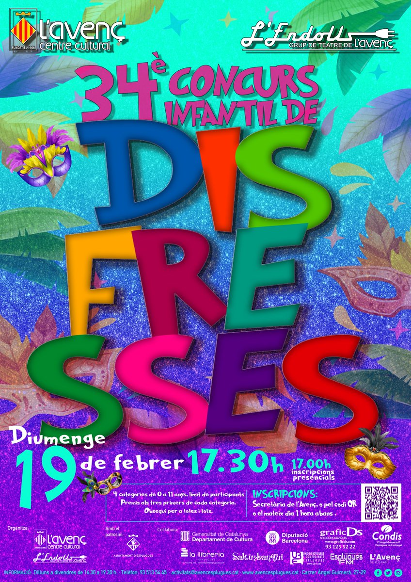 Prepareu-vos pel 34è Concurs infantil de disfresses que organitza l'Endoll, la nostra secció de teatre. Hi haurà premis per a totes les categories! L'únic que has de fer és posar-te la teva millor disfressa i venir a passar-t'ho bé! +info i inscripcions a: avencesplugues.cat/activitats/con…