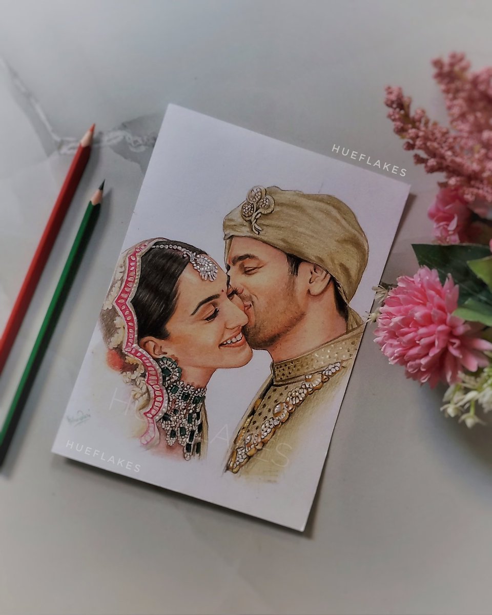 Hueflakes_'s tweet photo. And here's this beautiful newly wedded @advani_kiara &amp; @siddharthmalho 
#kiaraadvaniwedding #KiaraSidharthwedding #WEDDINGPHOTOGRAPHY #CoupleArt #ArtistOnTwitter #hueflakes https://t.co/1EtbycMofa