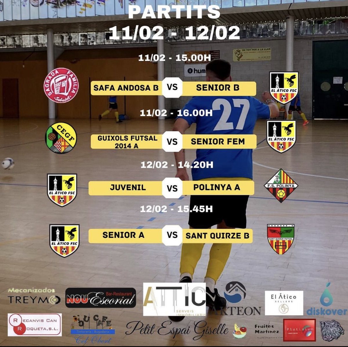 Els partits del cap de setmana! Som-hi ático 💪🏻

#fcf #futsal #valors