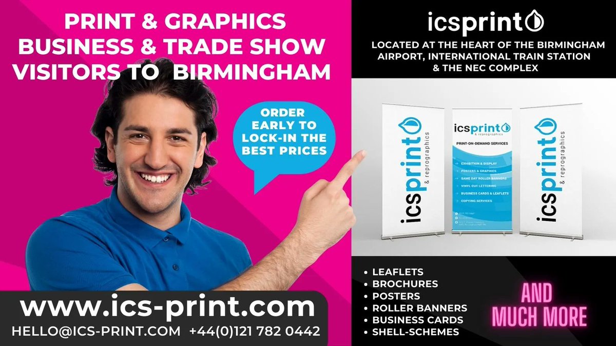 30 days until your trade show at the NEC Brum. ICS Print is located at the heart of the Bham Airport, NEC and Train complex. We can help with your promotional print and graphics needs with great deals for early customers. Find us here :buff.ly/3IHKQfZ 
 #WhatLive