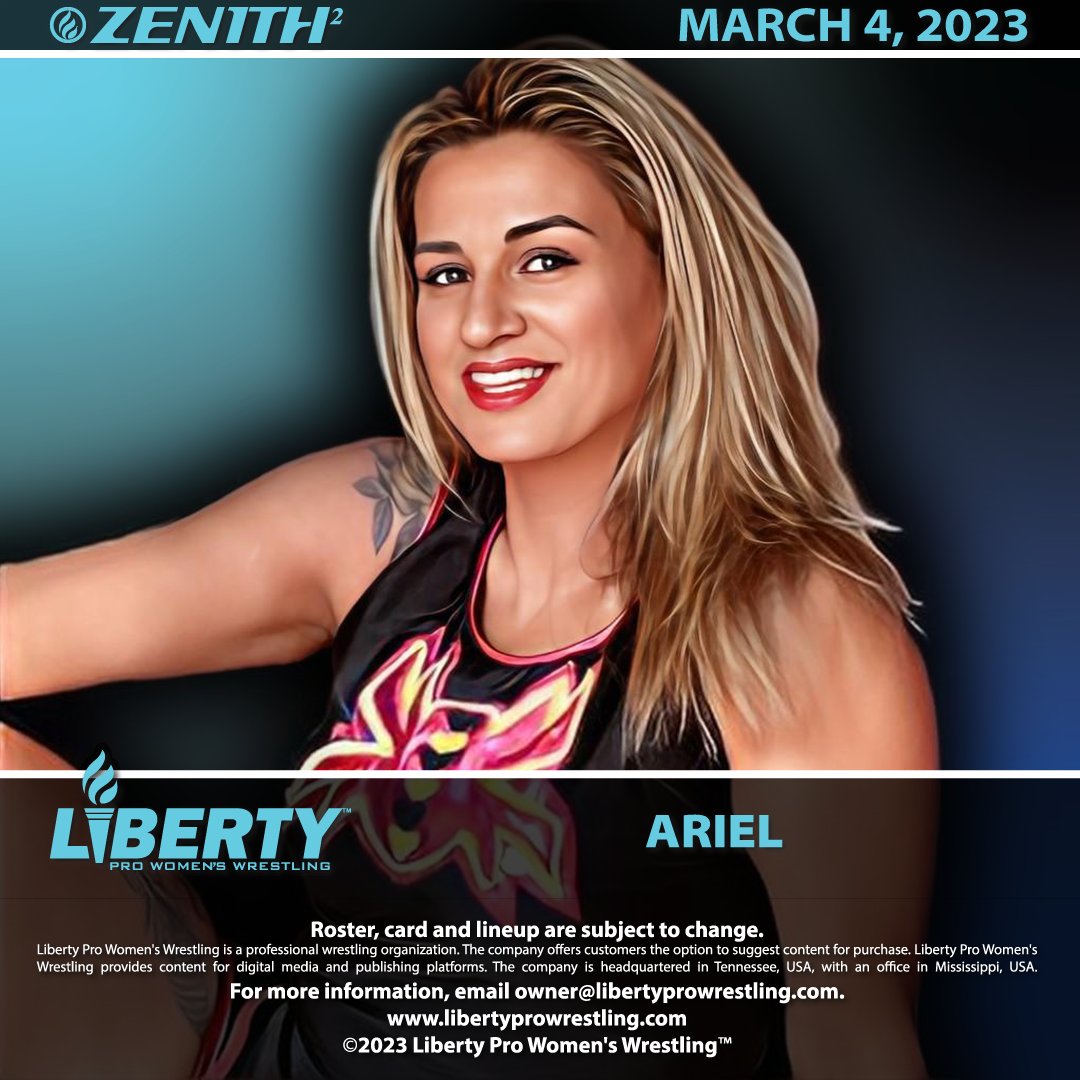 Bitterend2013's tweet photo. ARIEL  the Superstar is coming to Liberty Pro Women's Wrestling on March 4th. The lady who had the major feud with former World's Champion, Nikki Roxx, makes her way to LPWW    Order now at owner@libertyprowrestling.com   website is:https://t.co/kdiKSso5IF https://t.co/b3xWJ2ATAm