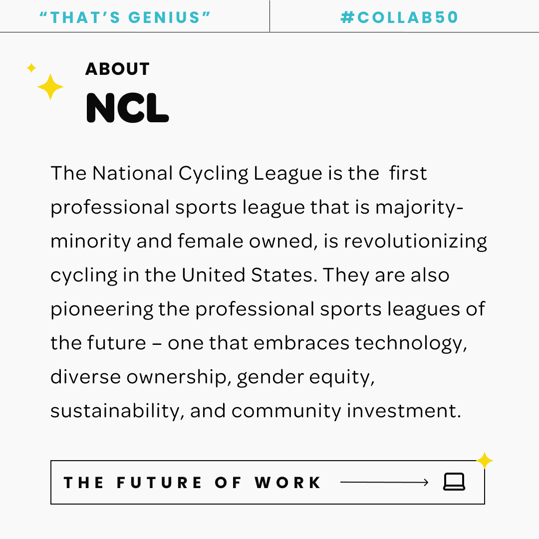 collab_capital's tweet photo. Meet the #Collab50 ✨
Paris Wallace, Founder - National Cycling League 🚴🏽
@NCLRacing is revolutionizing cycling in the United States. NCL features a new cycling league format, racing on iconic circuits in the most iconic cities where men and women will compete on the same team. https://t.co/1h9Lg5EJ0i