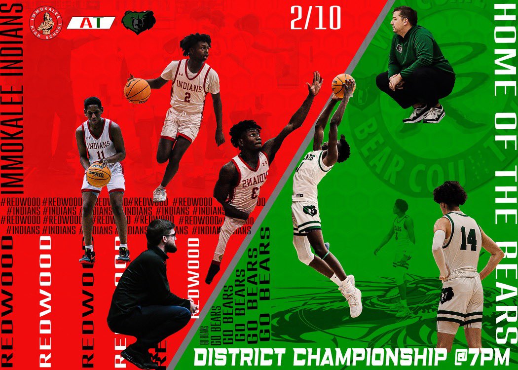 DISTRICT CHAMPIONSHIP Tonight at Palmetto Ridge High School at 7pm We need all of Immokalee to come out and support!! #WeOverMe #BeGreat #REDWOOD