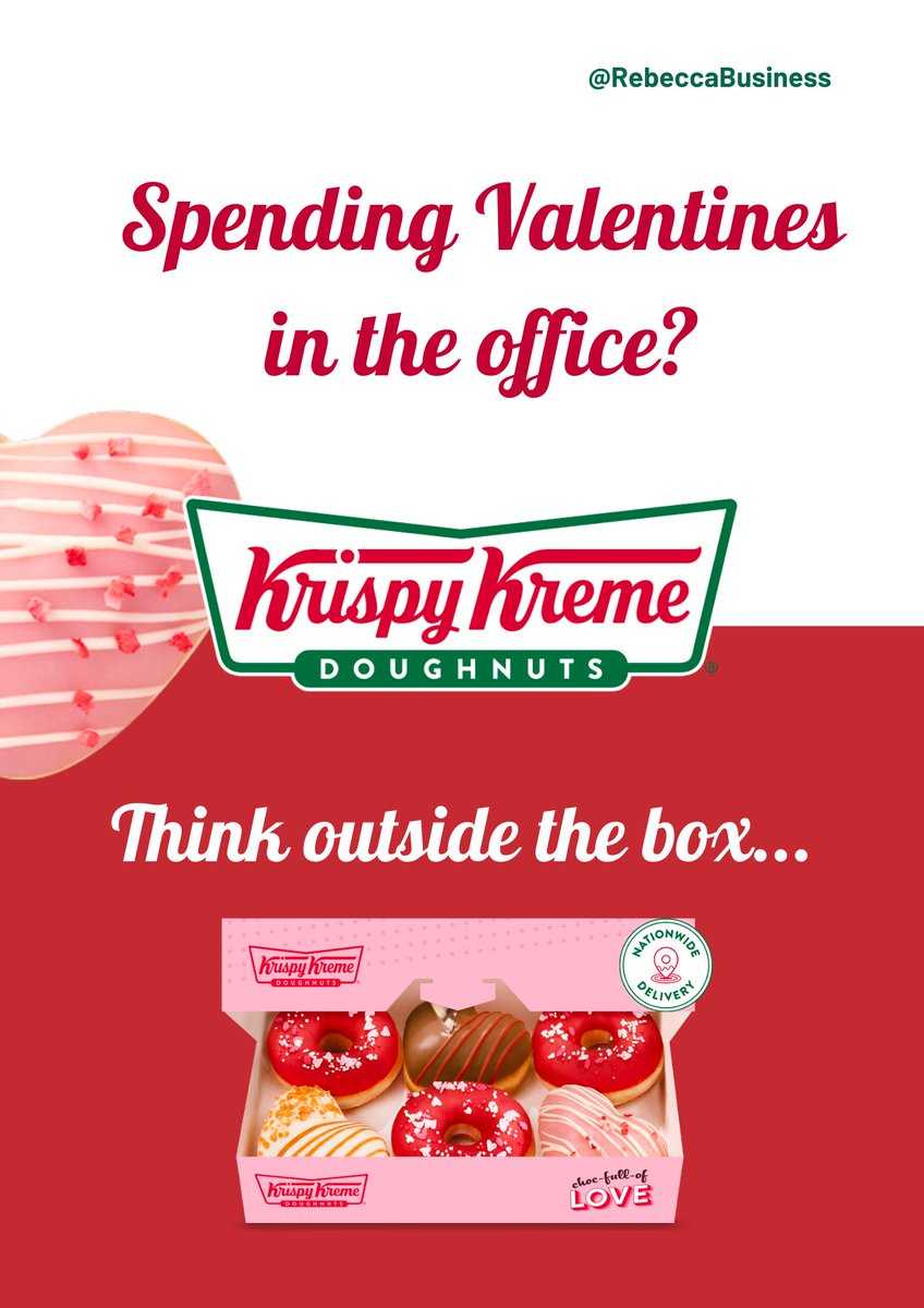 RebeccaBusiness's tweet photo. My first ever entry to @OneMinuteBriefs... 

🍩 #ValentinesDay flyer for @KrispyKremeUK 

#JoyUnboxed #OMBs @BOC_ATM https://t.co/veoPhWP3fs
