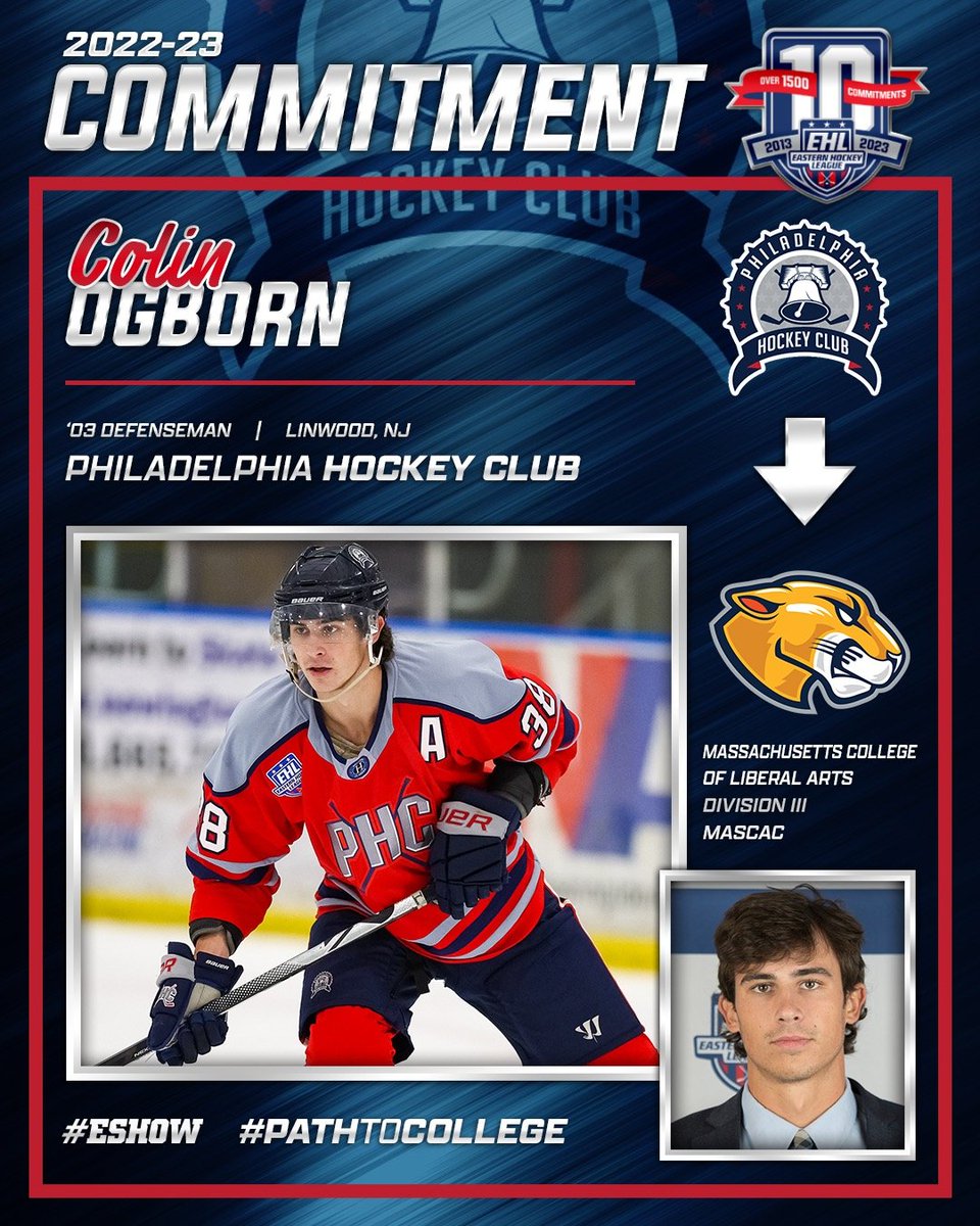 PhillyHC_EHL's tweet photo. COMMITMENT: Defenseman Colin Ogborn has committed to play collegiately for the Massachusetts College of Liberal Arts!

Congrats, Colin!

#PhillyHC https://t.co/7bYhzdPjms