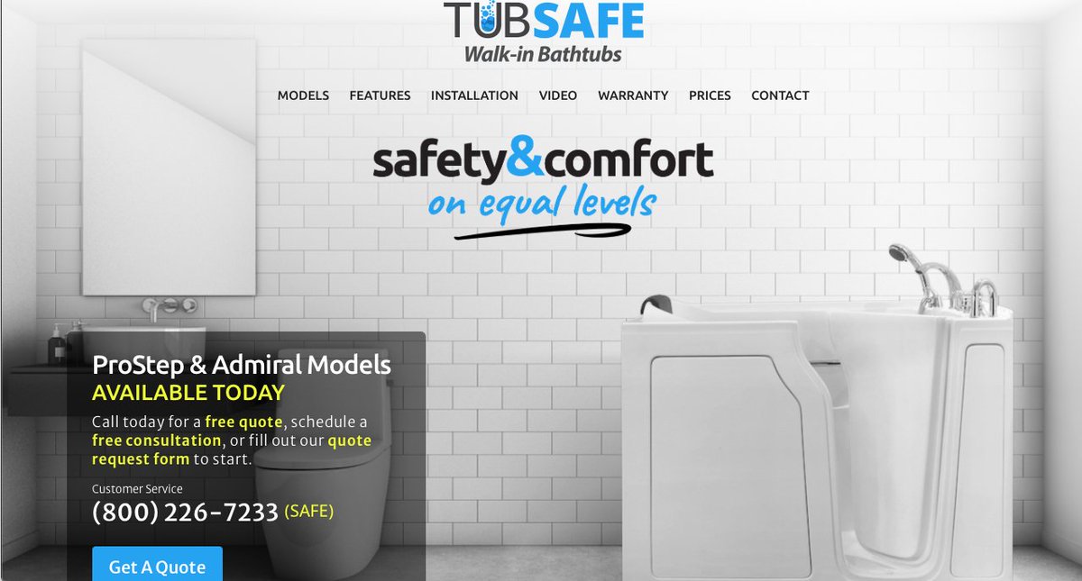 ProStep and Admiral models available at affordable and discounted prices! Learn more at tubsafe.com #walkintub #walkintubs #walkinbath #walkinbaths #walkinbathtubs #aginginplace #seniors