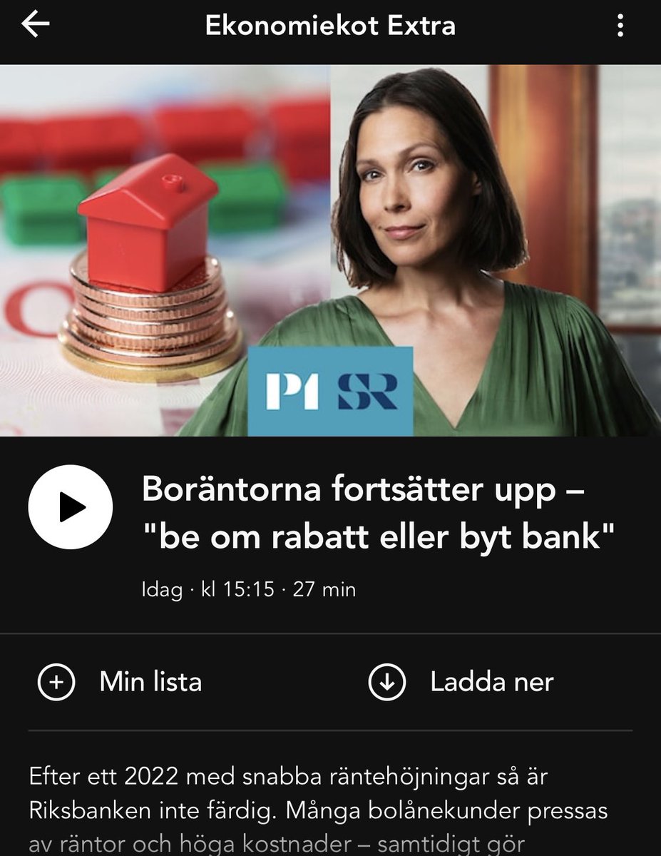Premiär för ekonomireporter Salzinger, dessutom i ett ämne som angår många i dessa dagar; hur höga boräntor ska man ta höjd för när prognosmakarna bommar gång efter annan? Och hur udda är den 🇸🇪 bomarknaden i ett europeiskt perspektiv (jepp, ganska så) sverigesradio.se/play/avsnitt/2…