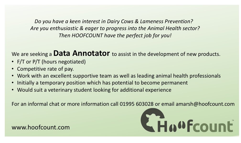 New role at Hoofcount for anyone interested in Animal welfare - Lameness detection