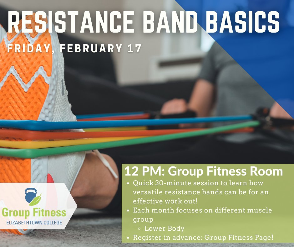 EtownRecWell's tweet photo. Want to start using resistance bands for your workouts but aren't sure where to start?  Join Whitney one time each month for a quick 30-minute session on the basics of Resistance Band training!  Each month we will focus on different muscle groups! https://t.co/ks2JemdsWG! https://t.co/BhxIqcYykM