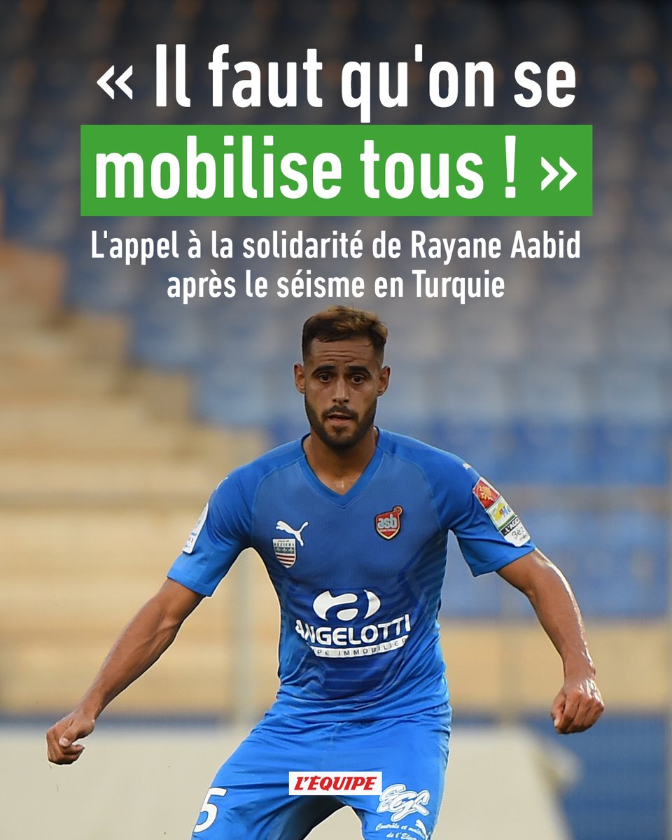 lequipe's tweet image. Rayane Aabid, milieu de Hatayspor, et Dylan Saint-Louis racontent comment ils ont vécu le terrible tremblement de terre qui a lourdement frappé le sud de la Turquie. Ils détaillent leur initiative pour venir en aide aux sinistrés le plus vite possible. ow.ly/CVem50MPskF