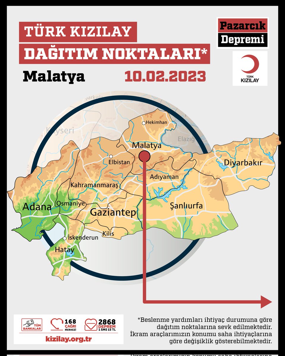 Kizilay's tweet photo. 🟥 DAĞITIM NOKTALARIMIZ
📍 Malatya
📆 10.02.2023 Cuma https://t.co/WgjRt9NGlU