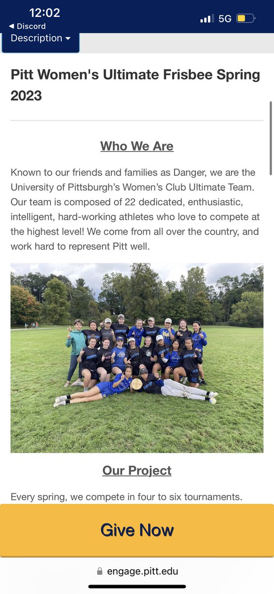 DangerUlti's tweet photo. Our Engage Pitt fundraiser is live! Please consider donating to help support our team this season. https://t.co/zIHydRvKuX https://t.co/Yd8O2eAoN3