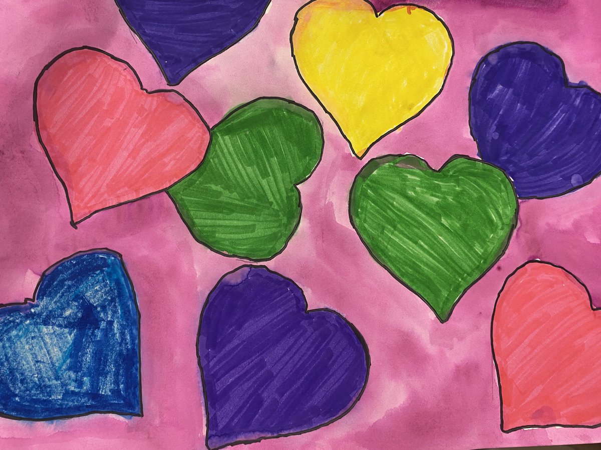 GLECART's tweet image. Happy #FineArtsFriyay ⁦@GLECPVA⁩ and happy early Valentine’s Day from 2nd and 3rd grade❤️