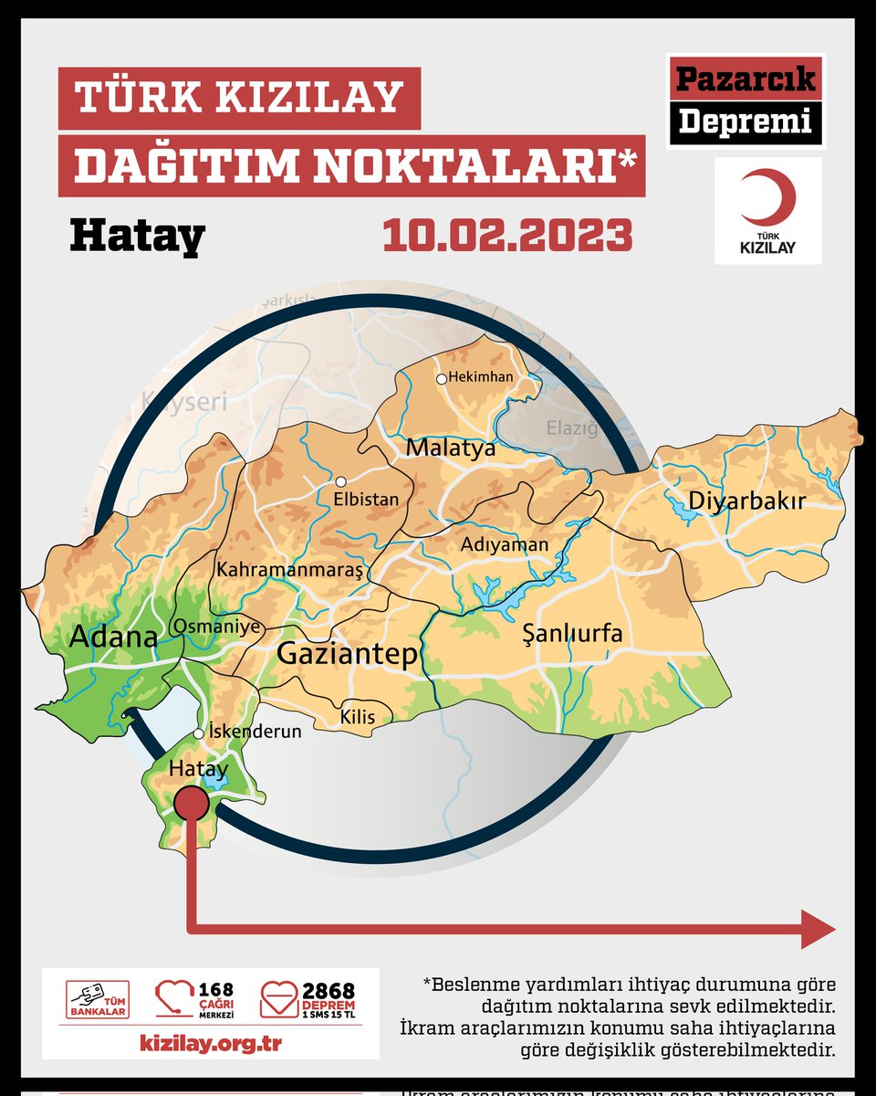 Kizilay's tweet photo. 🟥 DAĞITIM NOKTALARIMIZ
📍 Hatay
📆 10.02.2023 Cuma https://t.co/aGZukXM9WX