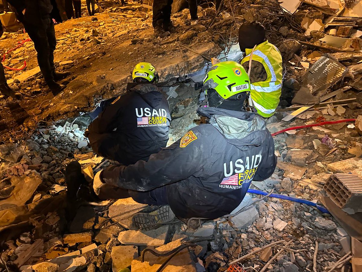 VA-TF1 / USA-1 - Urban Search and Rescue (@vatf1) on Twitter photo Searching for live victims occurs around the clock. Rescuers on the <a href="/USAIDSavesLives/">USAID's Bureau for Humanitarian Assistance</a> DART are working diligently in Adiyaman to find any possible live victims still trapped in the rubble after the #earthquake.
<a href="/ffxfirerescue/">Fairfax County Fire/Rescue</a>
<a href="/USAID/">USAID</a> Searching for live victims occurs around the clock. Rescuers on the <a href="/USAIDSavesLives/">USAID's Bureau for Humanitarian Assistance</a> DART are working diligently in Adiyaman to find any possible live victims still trapped in the rubble after the #earthquake.
<a href="/ffxfirerescue/">Fairfax County Fire/Rescue</a>
<a href="/USAID/">USAID</a>