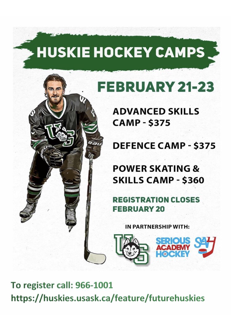 HuskieOTLL's tweet photo. Registration Deadline for the @HuskiesMHKY / @SAOHockey Winter Break Camps with @HuskieAthletics is fast approaching! Feb 21-23, 2023. #HuskiePride https://t.co/33qrY2YkHY