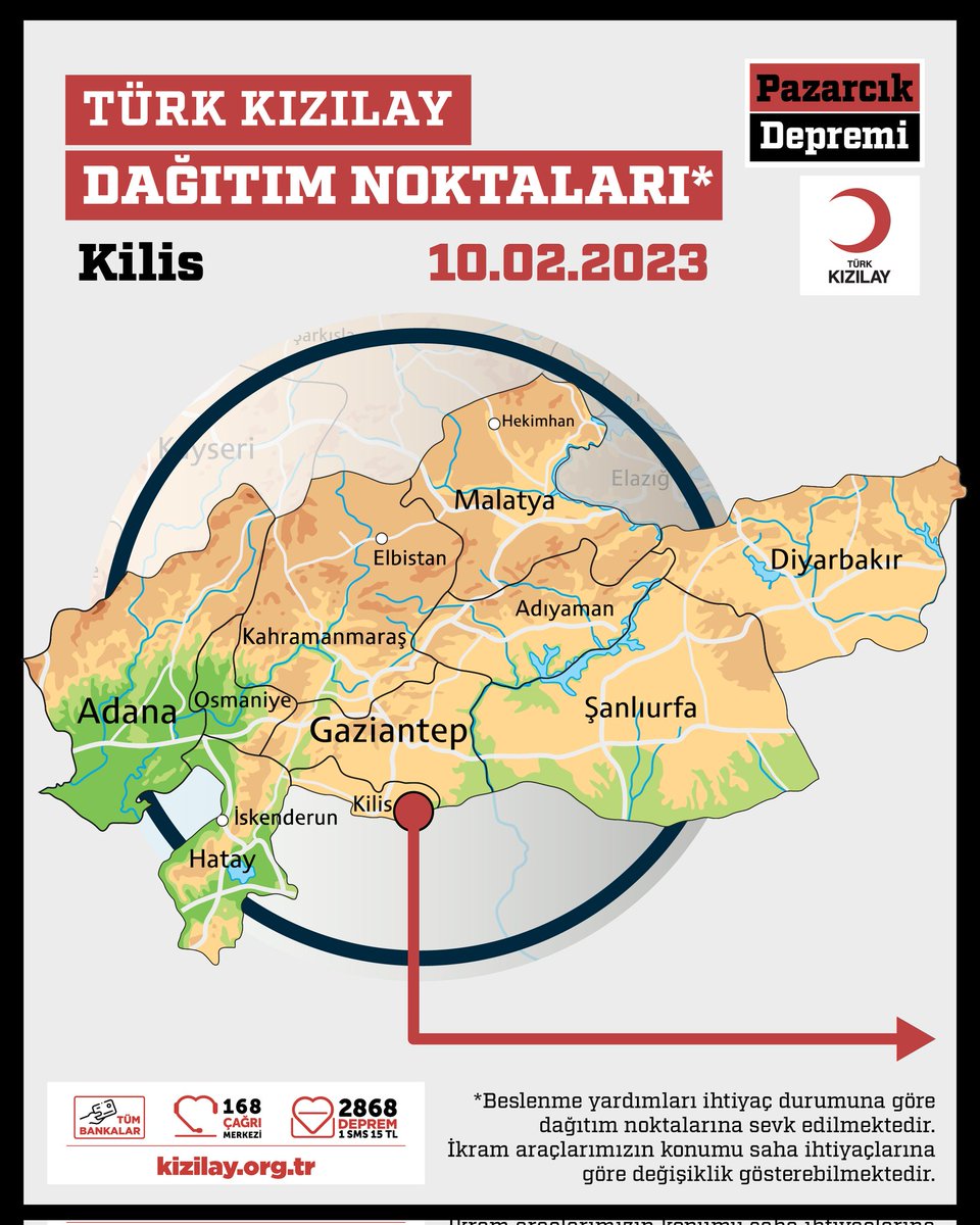 Kizilay's tweet photo. 🟥 DAĞITIM NOKTALARIMIZ
📍 Kilis
📆 10.02.2023 Cuma https://t.co/CSb7ELsfng
