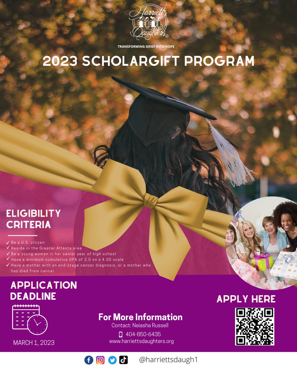 If you know a young woman who would benefit from our ScholarGift program, please share this information! 💜