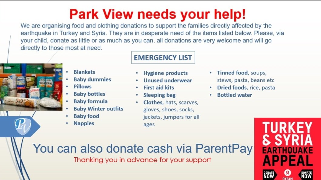 Well done <a href="/ParkView_school/">Park View</a> for responding to the horrific earthquake in a positive way.