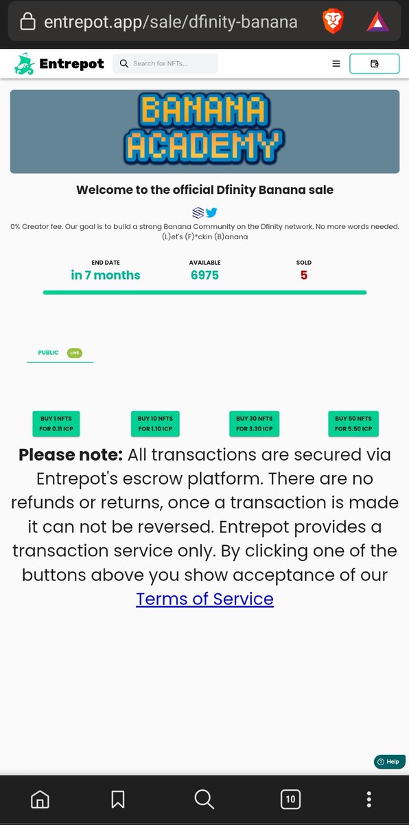 MRNFT_X's tweet photo. NFT collection:
DFINITY Banana

NFT creator: 
@BananaDfinity

Collection of 
10.000

Mint price: 0.11 $ICP

Minting deadline in: 7 months 

#nft #icp #nfts #ICPeople #NFTArts #NFTCommmunity #mint #minting #art https://t.co/GrkEZd6V2c