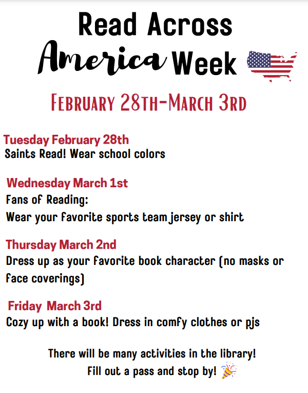 CCCSD_MS's tweet image. Read Across America Week will be 2/28-3/3!  See below for our CCMS events for that week!  @CCCSDtweets