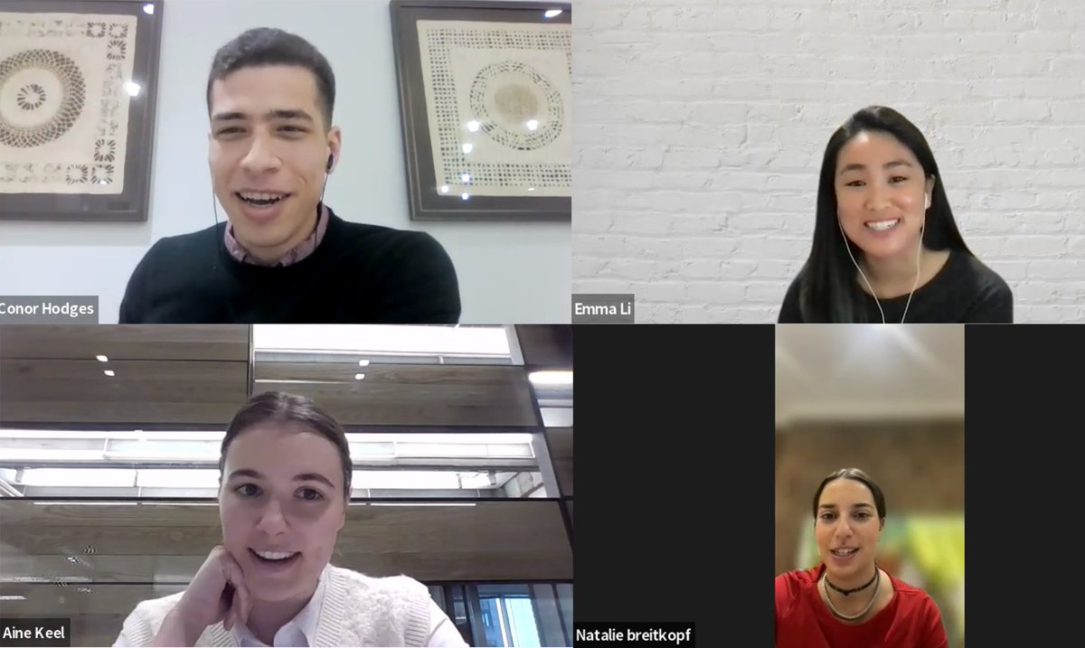 CornellAMST's tweet image. Thank you to all of our panelists that joined our AMST career panel last night:

Conor Hodges - Yale, Emma Li - Columbia Law School, Natalie Breitkopf - CBS News-60 Minutes,  and Aine Keel - Boston Consulting Group

American Studies has the best alumni!