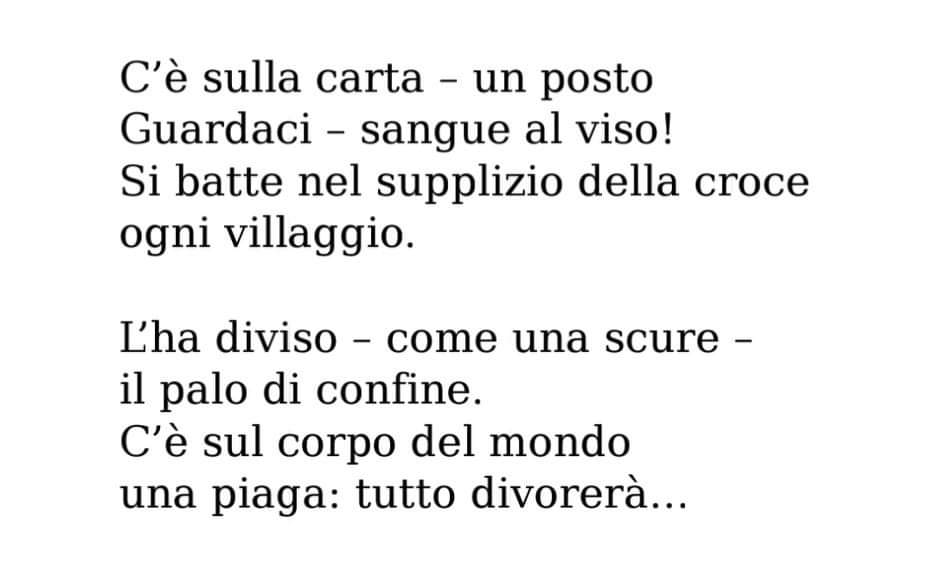 Quei "Patti" che si abbattono come una scure e tracciano i confini come lame taglienti. 

Poesia di Marina Ivanovna Cvetaeva, da "Bora. Istria, il vento dell'esilio" di Anna Maria Mori e Nelida Milani.

#10febbraio #CasaLettori #confine