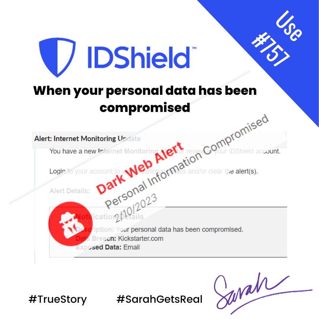 RightNowE's tweet photo. IDShield Use #757 | Do you know if your business or personal data is being compromised on the dark web? I do. Only $14.95/month, More info about IDShield here -> https://t.co/v1DbVmCBVC 
#SarahGetsReal #TrueStory https://t.co/1EurNJ6agc