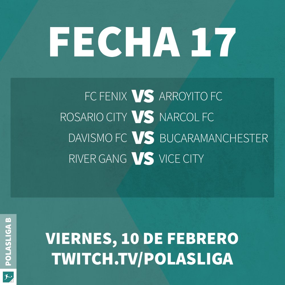 ¡HOY HAY LIGA! ¡SE JUEGA LA #FECHA17 DE LA POLASLIGA B!

Antepenúltima fecha de la segunda división, con cosas aún por definirse. 

🗓️ Viernes, 10 de febrero
⏰ 20hrs🇨🇴 22hrs🇦🇷🇧🇷 02hrs🇪🇸
📺 twitch.tv/polasliga
📊 challenge.place/c/62afd380978d…