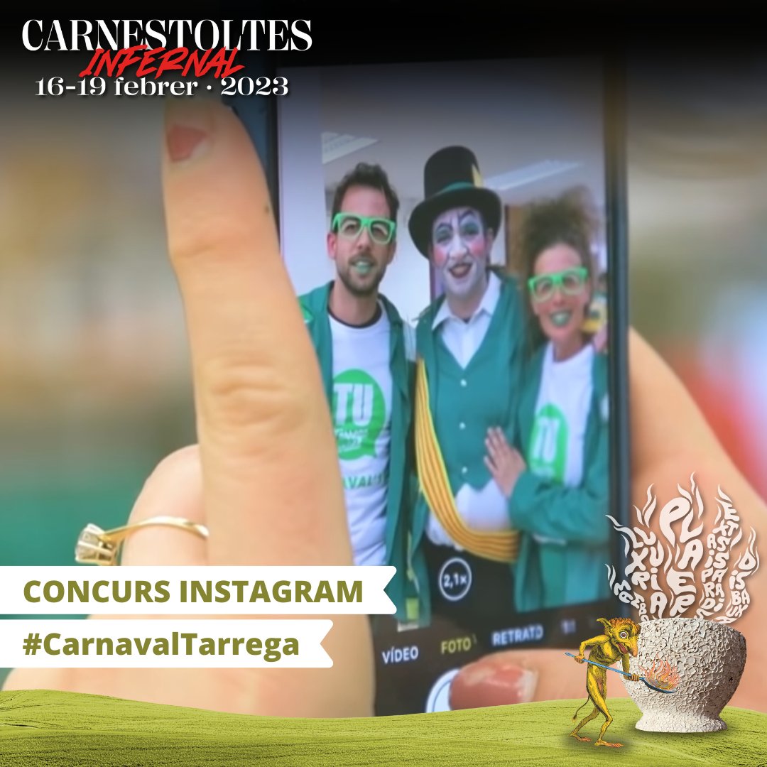 🍇 CONCURS INSTAGRAM - #AssaborimElPecat

📲Comparteix totes les imatges, posts, i stories d'aquest Carnestoltes amb tothom, etiqueta #CarnavalTàrrega | #AssaborimElPecat i anirem replicant tot el contingut a les nostres xarxes

📸 Participa al concurs, hi ha 3 premis finalistes!