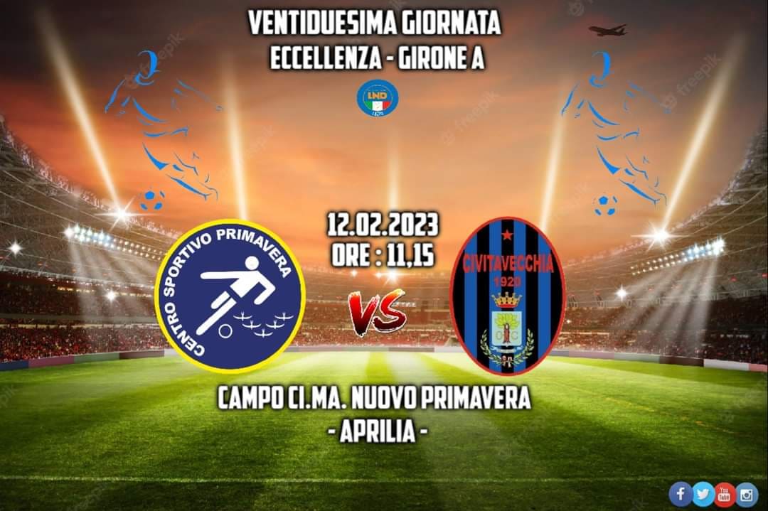 SportivoCentroP's tweet image. [ ECCELLENZA ] ⚽️ #BigNextMatch
Centro Sportivo Primavera 🆚Civitavecchia
📌- Domenica 12 Febbraio 2023
⏰- Calcio d’inizio ore 11,15
🏟 - Campo Ci.Ma. Nuovo Primavera - Via delle Valli - Aprilia (LT)
- ⚠️Partita A PORTE CHIUSE⚠️ 
- Arbitro Sig. Iudicone.