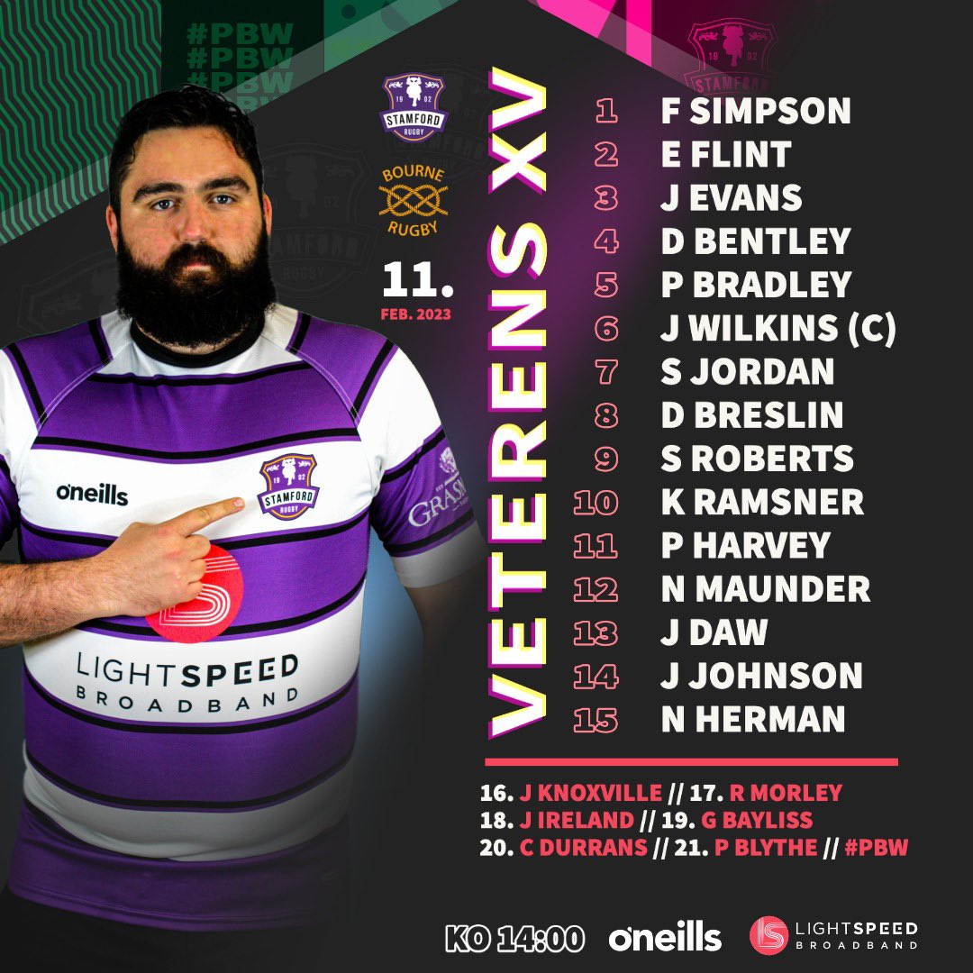🟣⚫️⚪️ 💥DOUBLE HOME DERBY DAY💥⚪️⚫️🟣

1XV v Bourne Rugby

⏰ KO 2.15pm

Stamford Vets v Bourne Rugby 2XV 

⏰ KO 2pm 

🍻🍷 Bar open at Noon 🍹🍾

🟣⚫️⚪️ 🥁BRING THE NOISE 🥁⚪️⚫️🟣 <a href="/RutStamSound/">Rutland & Stamford Sound</a> <a href="/LightspeedFibre/">LightSpeed Broadband</a> <a href="/RFU/">Rugby Football Union</a> <a href="/Mercury1712/">Stamford Mercury</a> <a href="/StamSocialMedia/">Stamford SocialMedia</a>