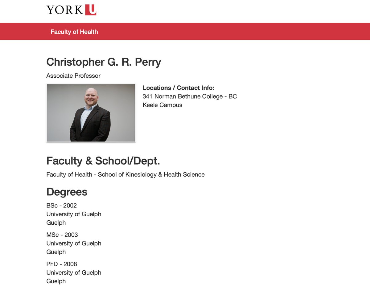 🌎WHERE ARE THEY NOW?
🎓Dr. Christopher Perry, PhD @UofG_HHNS!

🥼Alumnus, Prof. Lawrence Spriet's Lab @UofG_HHNS!
🔬Muscle Physiology Lab @UofGResearch!
      👇
🇨🇦York University, Faculty of Health
💼Associate Professor, Kinesiology!

🐉#ForeverAGryphon❤️🖤💛
🏛️#UofG #UofGCBS