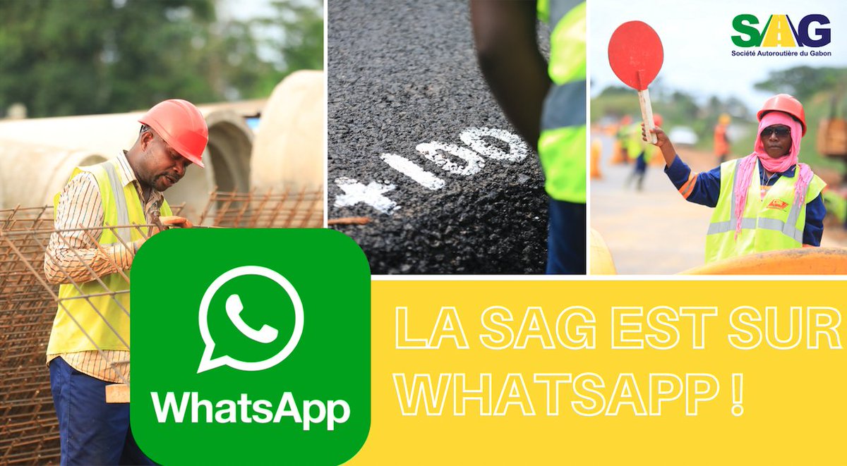 📱📢 | La <a href="/SagGabon/">SAG - Société Autoroutière du Gabon</a> est sur <a href="/WhatsApp/">WhatsApp</a> !

Via notre groupe #Whatsapp dédié, nous partagerons régulièrement tout ce qu'il faut savoir autour de notre projet au #Gabon 🇬🇦.

Rejoignez le groupe en cliquant ici 👉 chat.whatsapp.com/CxitM7b7rdDDaS…